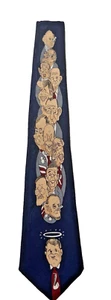 A. Rogers Men’s Tie Navy Background With Caricatures Past Presidents Polyester - Picture 1 of 5