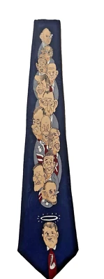 Corbata de hombre A. Rogers fondo azul marino con caricaturas de presidentes anteriores poliéster Foto 1 de 4