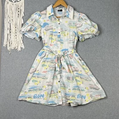 Dotti Shirt Dress S 10 Short Puff Sleeve Holiday Retro 50s Cottage Core Travel - image 1 of 4