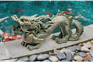 Dragon Of The Great Wall Garden Statue Chinese Traditional Oriental Bronze Med - Picture 1 of 3