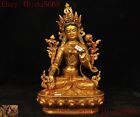 Tibetan Bronze 24K Gold Gilt Inlay Gem White Tara Kwan Yin Goddess Buddha Statue