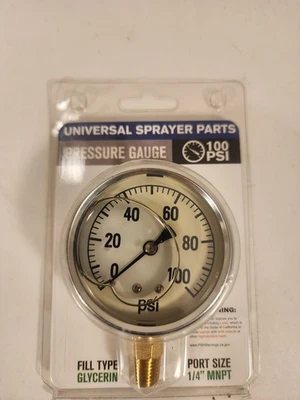 Universal Sprayer Parts Pressure Gauge 100 PSI Dial Size 2 1/2" Port Size 1/4"  - Image 1 of 4