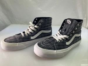 Vans Off The Wall grau kariert Canvas weiß Leder Hi-Top Skateschuhe Größe 7 W - Bild 1 von 8