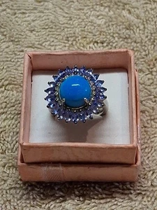 Size 6 Rhodium/Sterling Ring Ceruleite Multi-Gemstone Sunflower 5.10 TCW (1043) - Picture 1 of 21