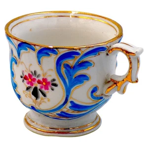 Antike deutsche Porzellan Demitasse Tasse floral blau Goldrand handbemalt - Bild 1 von 12