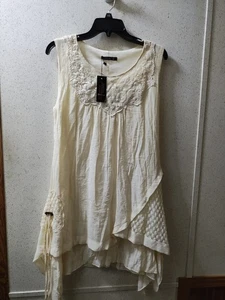 Adorn Fashion Häkel Tunika ärmellos Spitze M creme Prärie Boho Hippie - Bild 1 von 11