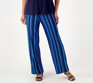 Isaac Mizrahi Live! Women's Plus Sz Pants 2X Regular Striped Pebble Blue A608134 - Picture 1 of 4