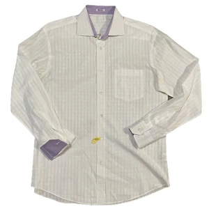 Bugatchi Uomo Shaped Fit Button Up XL White Striped Pocket Shirt - Picture 1 of 7