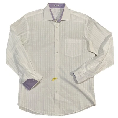 Bugatchi Uomo Shaped Fit Button Up XL White Striped Pocket Shirt - Image 1 of 4