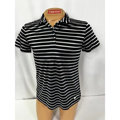 Camiseta polo de golf Nike Dri-FIT para hombre mediana negra y plateada a rayas atlética Foto 1 de 4