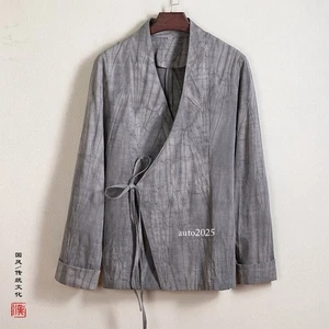 Chinese Style Mens Spring Long-sleeved Shirt Cardigan Hanfu Loose New Jacket New - Picture 1 of 18