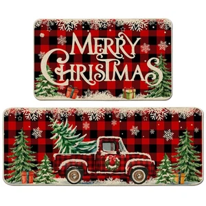 Christmas Kitchen Mats for Floor - Farmhouse Truck Red Buffalo Plaid Christma... - Picture 1 of 7
