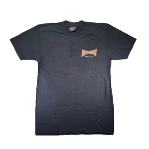 Harley Davidson Shirt Mens L Black 1980s Henley USA TROY Brunswick Mountains VTG - Picture 1 of 12