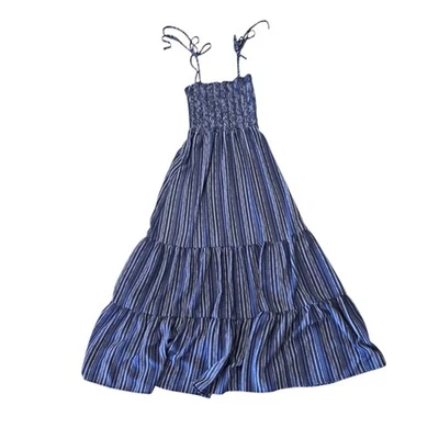 Bailey Blue Women's Striped Maxi Dress Smocked Bodice Tie Strap Blue White - Image 1 of 4