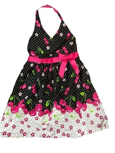 Niñas JESSICA ANN Rosa Negro Blanco CEREZA Vestido Halter con Lazo - Talla 6 - Imagen 1 de 7