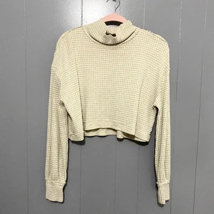 Free People White Cream BK Waffle Thermal Distressed Boho Cropped Top S - Picture 1 of 9