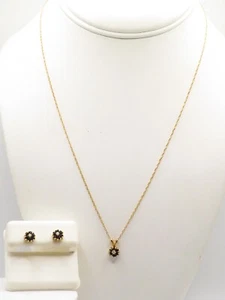 14K YELLOW GOLD EARRING PAIR & PENDANT 4 PIECE SET w 3 DIAMONDS & 18 SAPPHIRES* - Picture 1 of 22