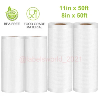 4 Rolls Vacuum Sealer Bags 11"x50' / 8"x50' Food Saver Sealing Storage Bag 4Mil - Image 1 of 4