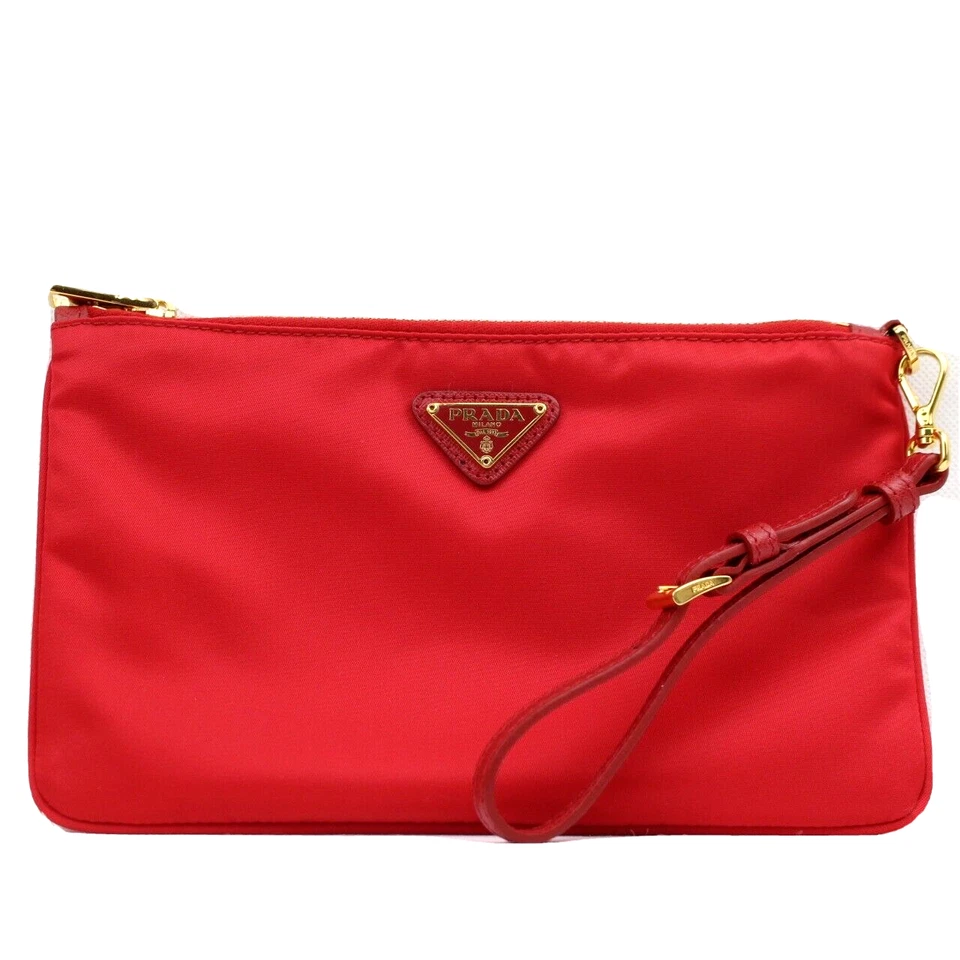Auténtico Bolso Cartera Muñequera Cuero Nylon Rojo 1N1868 Usado Foto 1 de 4