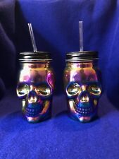 Mainstays (2) Spooky Skull-Iridescent Beverage Mason Drinking Jars Halloween