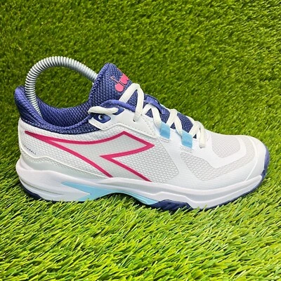 Diadora Trofeo 2 Womens Size 7 White Blue Walking Running Tennis Shoes Sneakers - Image 1 of 4