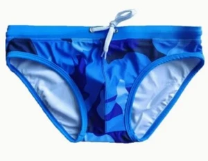 New Men's Sexy Blue Low Rise Blue Camo Style Swim Brief w/Contoured Pouch -Gay - Picture 1 of 5