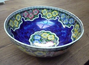 LARGE MALING POTTERY COBALT BLUE PRIMROSE BOWL NO CHIPS OR CRACKS - Picture 1 of 4