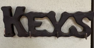 Vintage Wooden Keys Key Rack Holder 4 Hooks Retro Carved Black - Picture 1 of 7