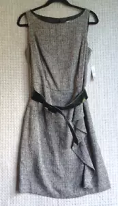 AA Studio women dress gray with belt ruffle round collar sleeveless Sz 10 NWT - Picture 1 of 6