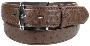 MEN FAUX OSTRICH SKIN GENUINE LEATHER STITCHED BELT w BELT BUCKLE - SIZE M L XL - Picture 1 of 5