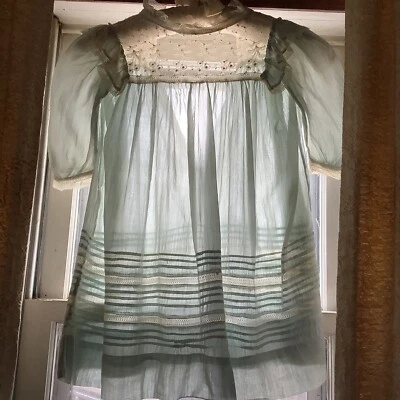 Vintage Antique 1800’s Baby Sky Blue GOWN Dress Heirloom Beautiful Lace Details - Image 1 of 4