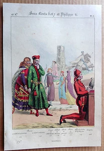 GRAVURE COULEUR 1834 DELAUNOIS COSTUMES PRINCES CHARLES LE BON TEMPLIER k901 - Imagen 1 de 1