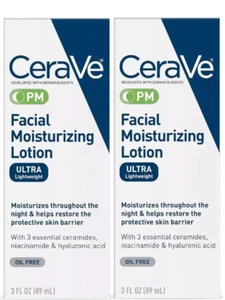 2 Pack -CeraVe Facial Moisturizing Lotion PM Ultra Lightweight 3 oz - Picture 1 of 5
