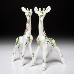 Ugo Zaccagnini Italian Ceramic Floral on White Pair of Giraffe Figurines Vintage - Picture 1 of 9