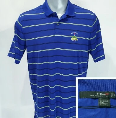 Ralph Lauren RLX L Camisa Polo Grande Manga Corta Azul Rayas US Open Merion 2013 Foto 1 de 4