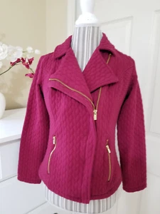Isaac Mizrahi Live Womens Burgundy Quilted Knit Asymmetric Zip Jacket Sz.XXS (S) - Picture 1 of 12