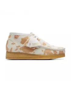 Clarks Originals Ladies WALLABEE BOOT Tan Cow Print Pony Hair Ankle Boot UK 5 D - Picture 1 of 10