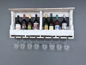 Estante para 10 botellas de vino hecho por Amish - Almacenamiento de vino de montaje en pared y colgador de vidrio - Imagen 1 de 9