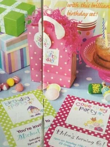 CROSS STITCH 2 COME TO MY PARTY INVITES + 2 GIFT TAG REMOVED FROM A UK MAGAZINE - Picture 1 of 1
