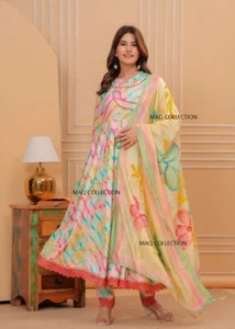 Pantalón Kurti bordado indio con conjunto Dupatta para mujer, conjunto de rayón pesado - Imagen 1 de 12