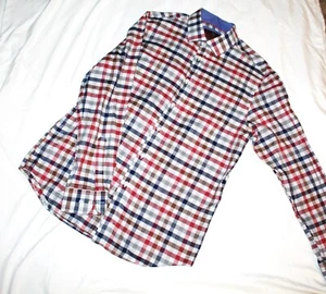 James Tattersall Shirt Mens Large 16.5 Button Up Long Sleeves Blue Red Plaid - Picture 1 of 3