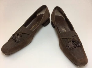 Salvatore Ferragamo Brown Suede Boutique Low Heel Loafer Shoes Size 7.5 AAAA - Picture 1 of 12
