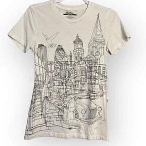Threadless Graphic Print LONDON Shirt Womens L Juniors White Casual Travel Shirt - Picture 1 of 8