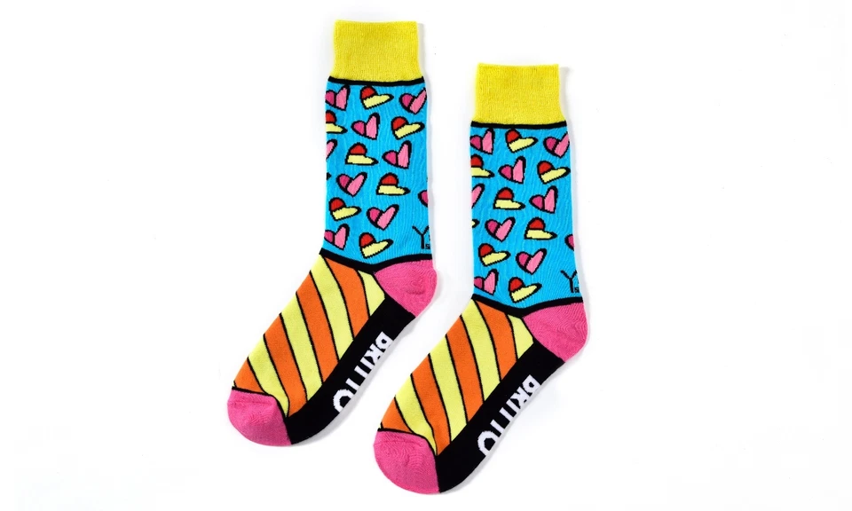 ROMERO BRITTO WOMEN’S WOVEN CREW SOCKS: HEARTS & STRIPES * YO-SOX * NEW *  - Image 1 of 1