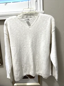 AVELIN weiß Langarm V-Ausschnitt Noppen Strick Baumwolle Pullover One Size 46" Brustumfang - Bild 1 von 4