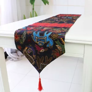 Ethnic Style Auspicious Elephant Table Runner Tasseled Edge Totem Tablecloth - Picture 1 of 9