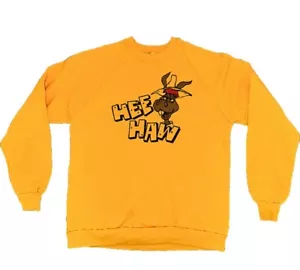 Vintage 80s Hee Haw Printed Yellow Sweatshirt Jerzees USA Ultra Rare Donkey - Picture 1 of 16