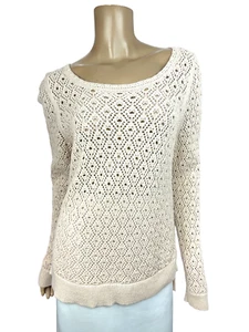 Ann Taylor Loft Pullover Sweater Size L Open Weave Pale Rose Beige Long Sleeve - Picture 1 of 6