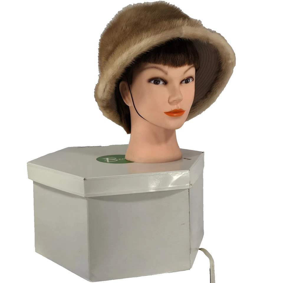 Joy Dorcey норковая шляпа и медведи шляпа коробка женщин 22 США союз сделано бежевый винтажный - Изображение 1 из 4