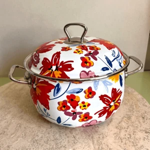 Cazuela floral Crofton de 4 cuartos con tapa blanco rojo azul 5 x 11 pulgadas - Imagen 1 de 12